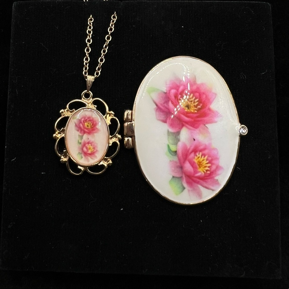 Floral Locket Necklace & Mini Keepsake Box Set | New | Made in Thailand